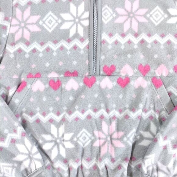 Athletic Works Girls Half Zip Pullover Sweatshirt Grey Hearts - Size Large - Picture 3 of 9